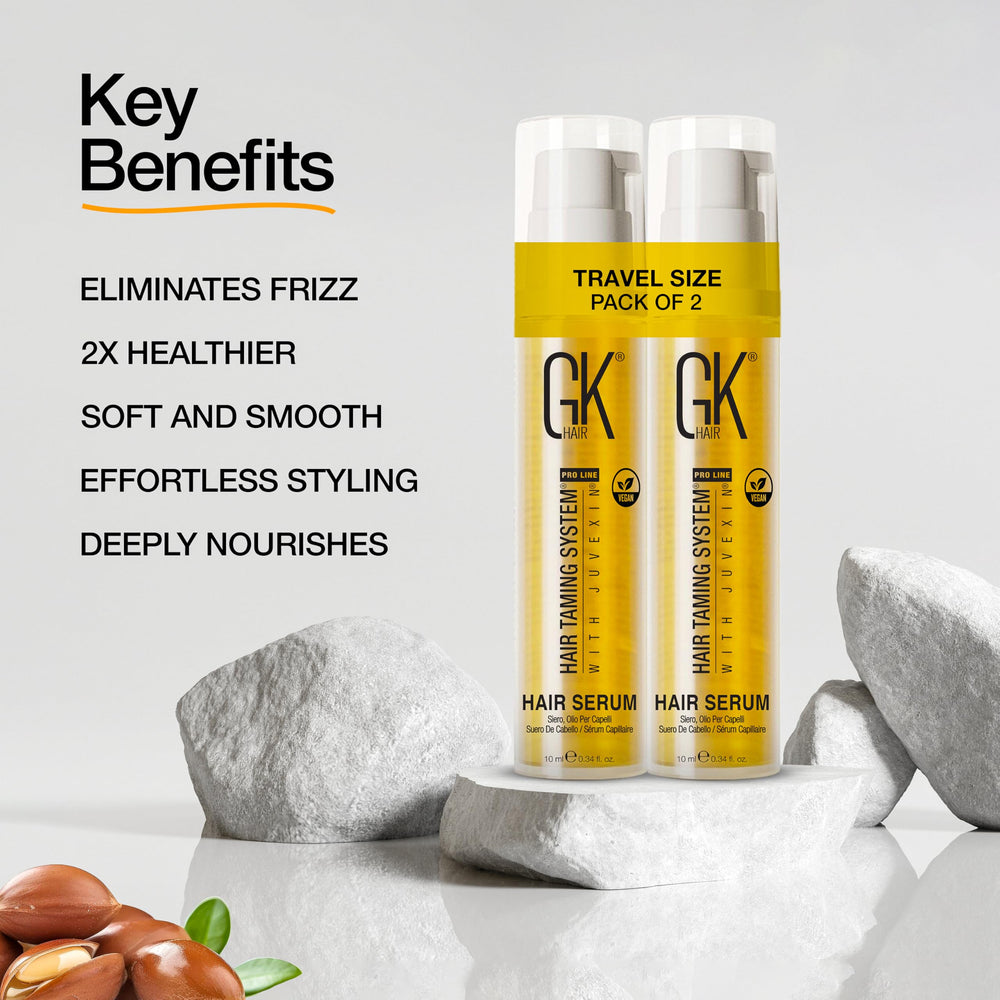 GK HAIR bottle demonstrates quick-application pour for fast styling routine.