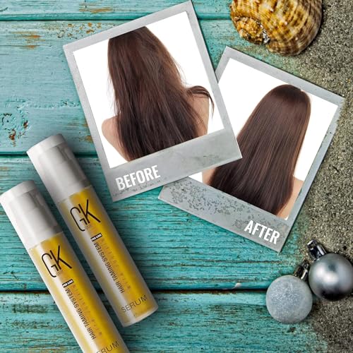 GK HAIR travel-size oil applied to ends creates smoother, glossy finish.