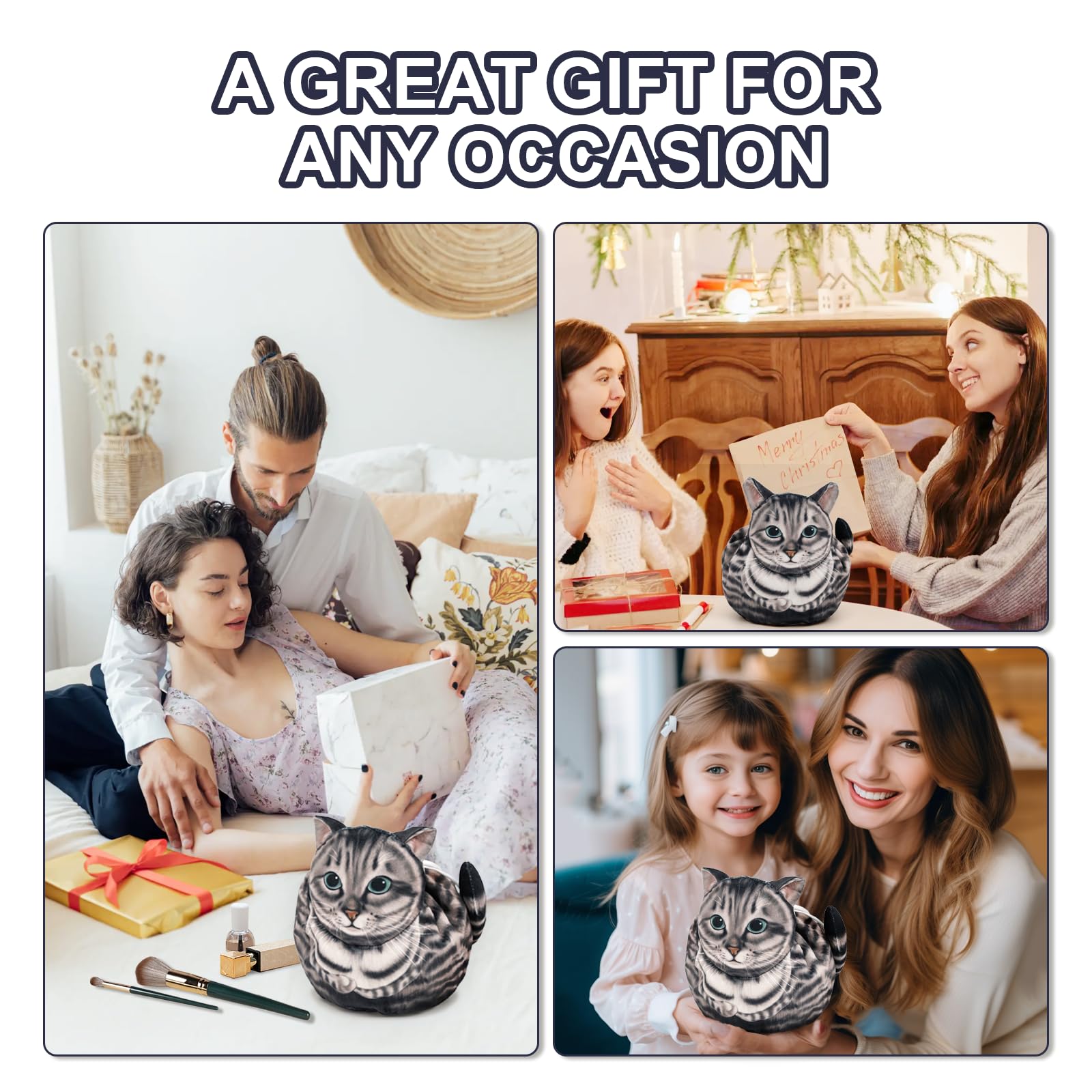 GKIOYRO gift-ready gray cat makeup bag — stylish and functional.