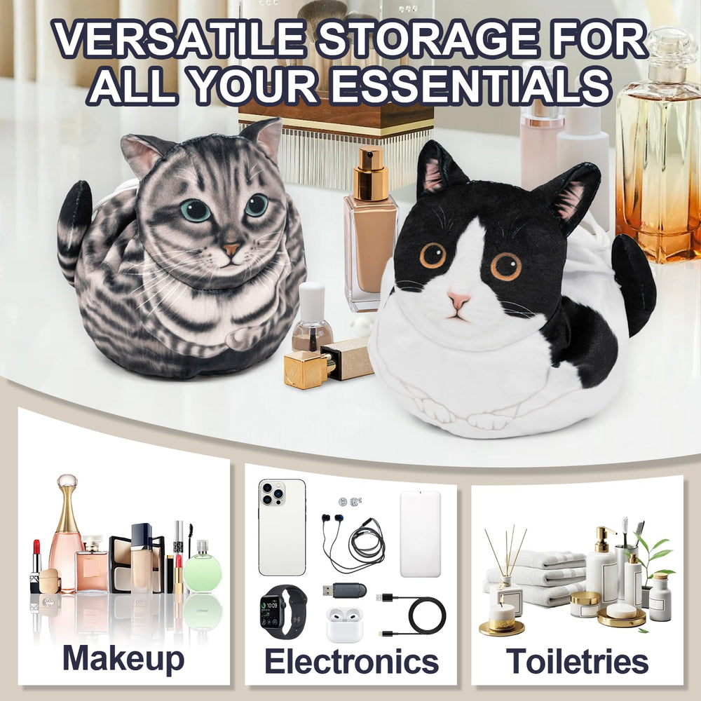 GKIOYRO gray cat travel toiletry bag compact — ideal for weekend getaways.