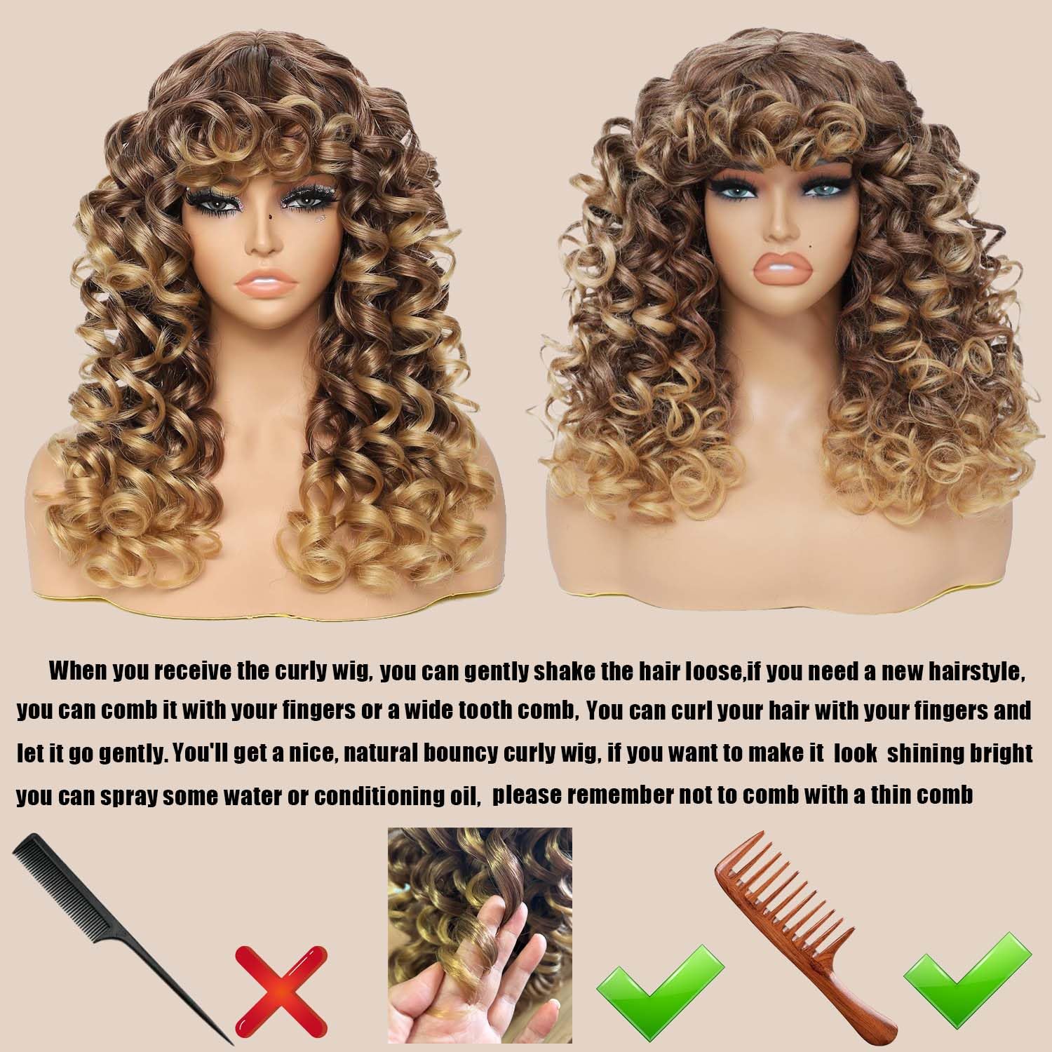 GKtineke Curly Wig natural-black-tone presents rich color with everyday versatility