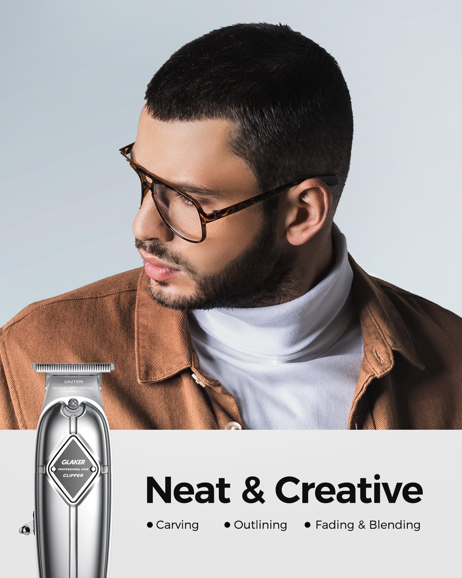 GLAKER 440C stainless blades deliver clean edges on coarse hair