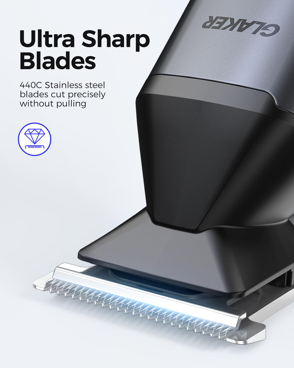 GLAKER cordless runtime up to 150 minutes supports versatile grooming.