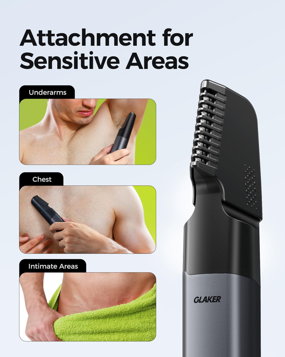 GLAKER IPX6 waterproof design eases cleaning and shower grooming.