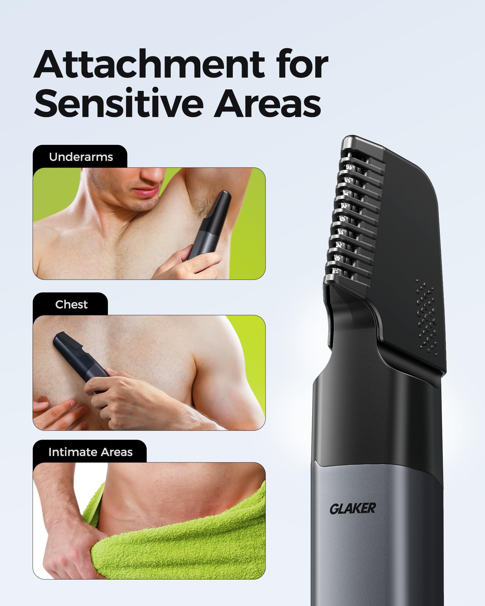 GLAKER IPX6 waterproof design eases cleaning and shower grooming.