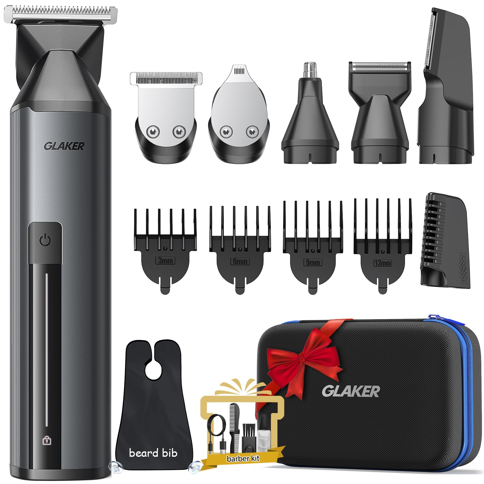 GLAKER beard trimmer with magnetic attachments for quick, precise grooming.