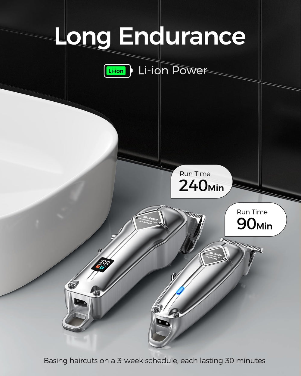 GLAKER ergonomic metal casing with LED display supports confident grooming