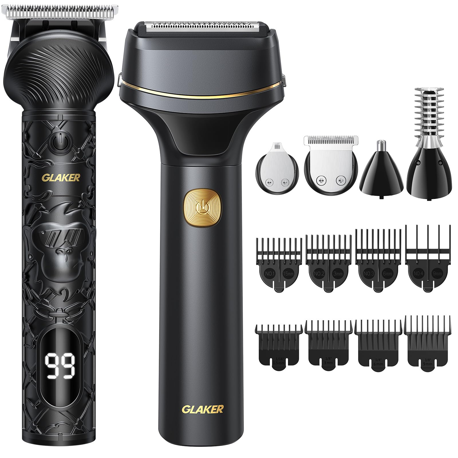 GLAKER Hair Clippers front view shows cordless convenience for quick home grooming.