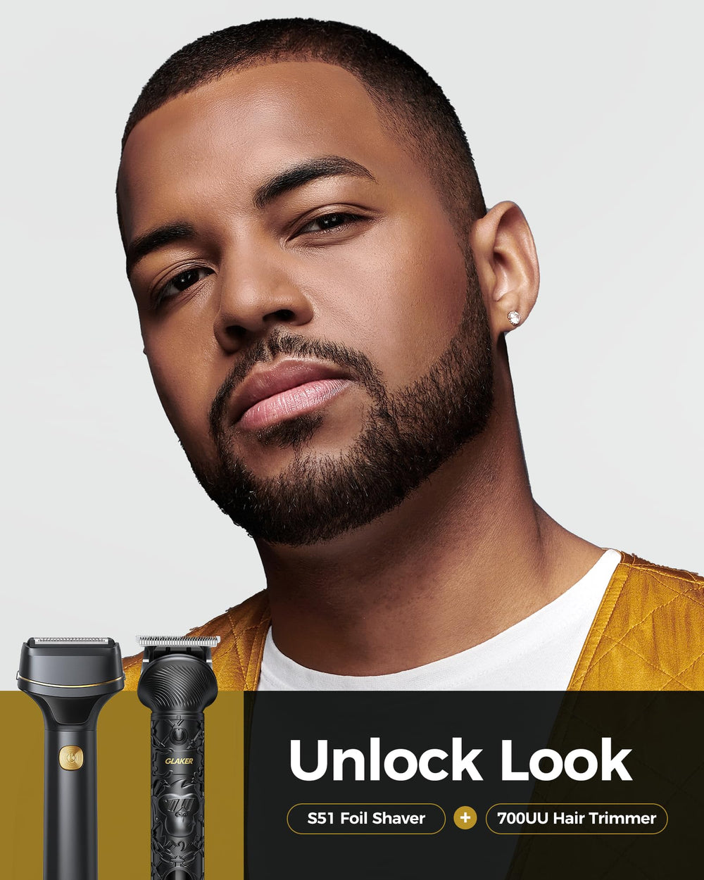 GLAKER Hair Clippers with attachments demonstrate versatile trimming for beards, fades, and body hair.