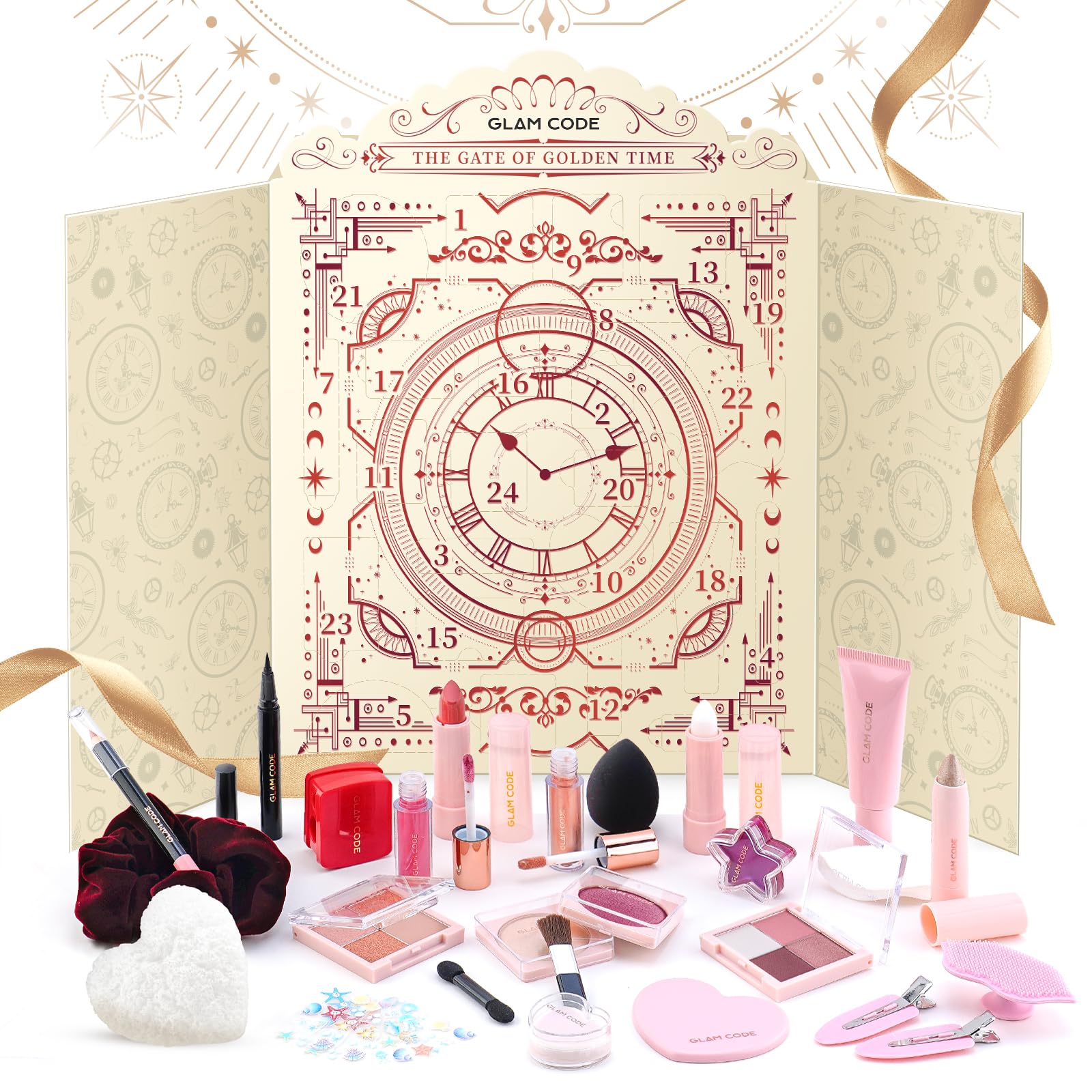 Glam Code makeup advent calendar cover—festive packaging for holiday gifting.