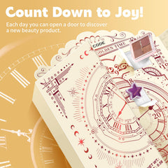 Glam Code advent calendar interior Greek gate design hinting timeless beauty moments.