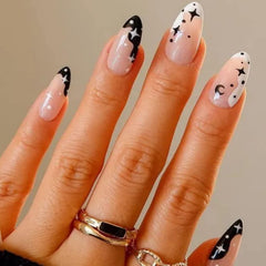 GLAMERMAID black press-on nails almond shape with emo crush finish for bold at home glam