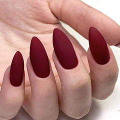GLAMERMAID dark red press-on nails in medium almond offer salon-quality shine at home
