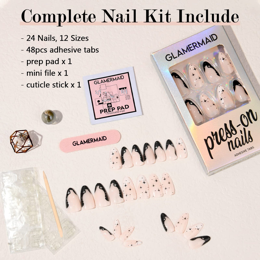 GLAMERMAID glue-on nails kit provides quick secure at home manicure