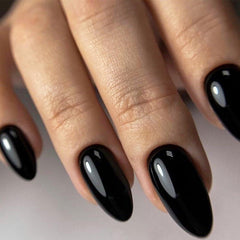 GLAMERMAID Pure Black press-on nails in medium almond shape with gel-like shine