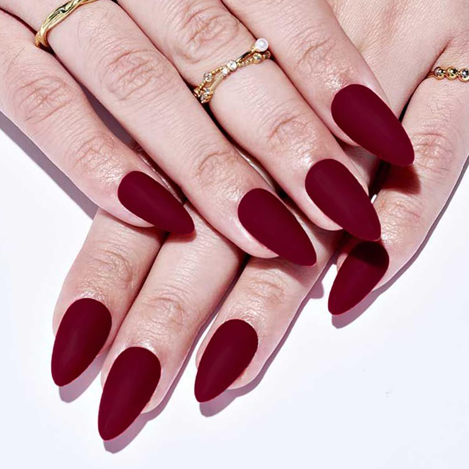 GLAMERMAID stiletto dull deep red nails for dramatic style and easy wear