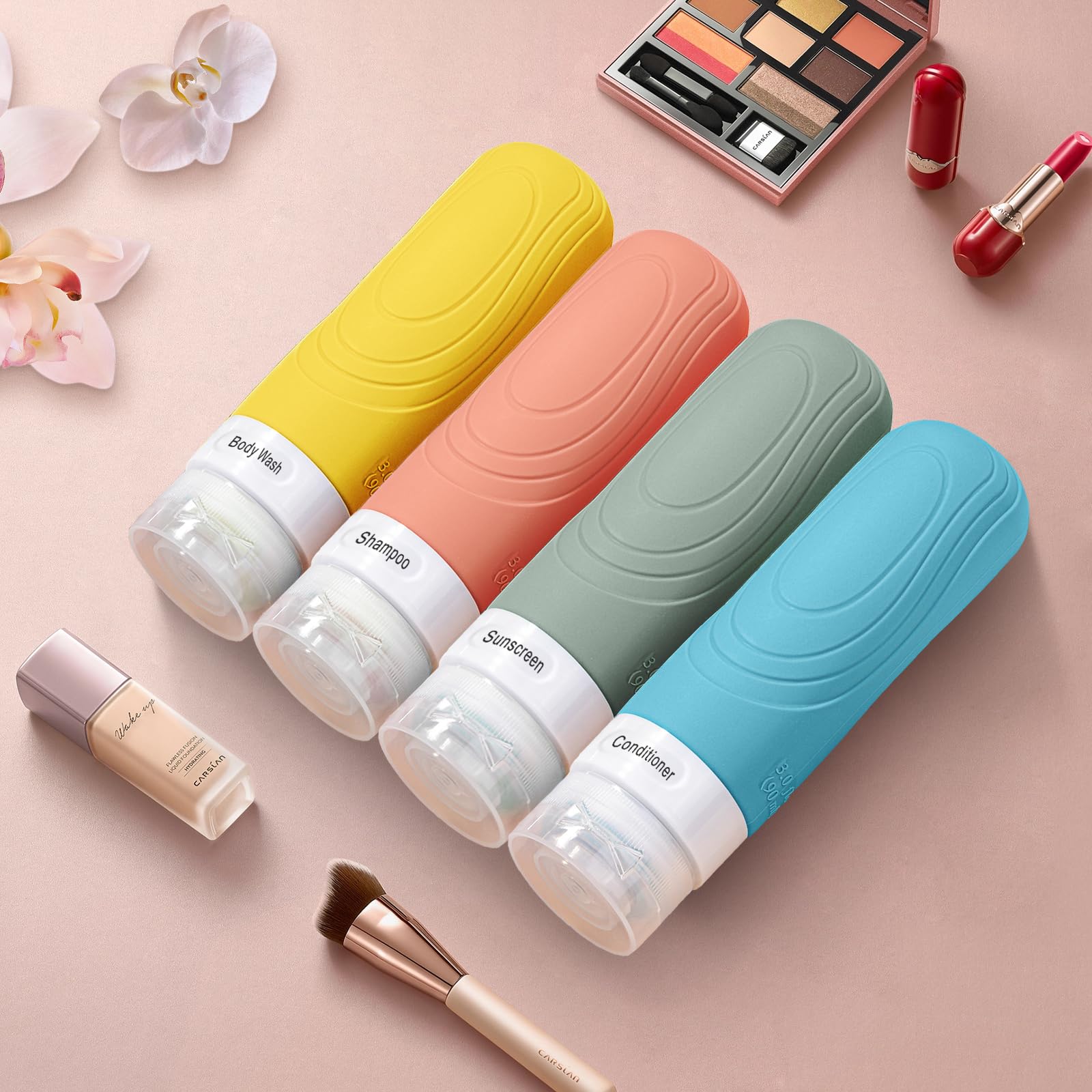 GLAMFIELDS TSA-approved 3oz bottles simplify carry-on liquids during flights.