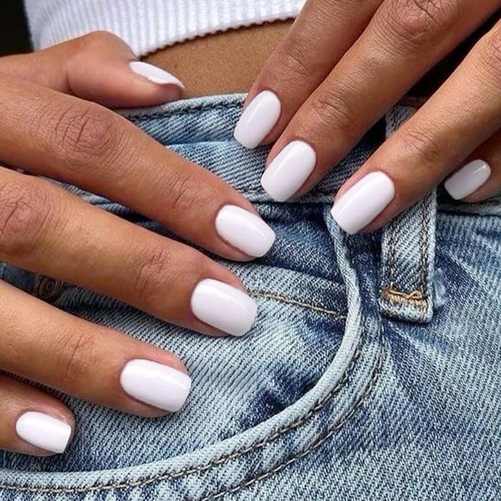 GLAMERMAID pure white short nails close-up with glossy gel finish for chic everyday wear