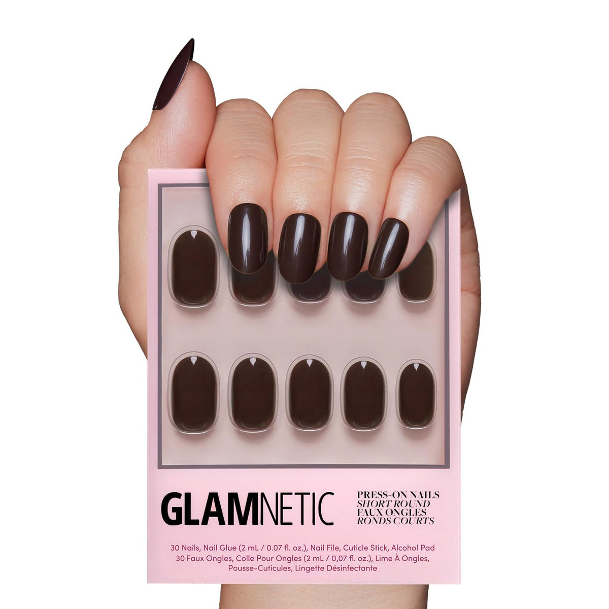 Glamnetic Bark Brown nails on display, showcasing salon-quality finish and durable wear.