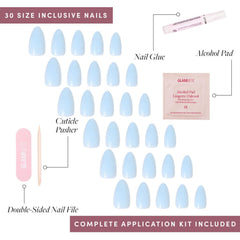 Glamnetic Blueberry Milk nails application tools layout highlights simple DIY prep.