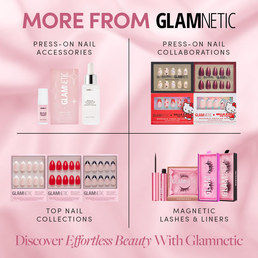 Glamnetic Blueberry Milk nails extra kit includes glue and file for reuse.