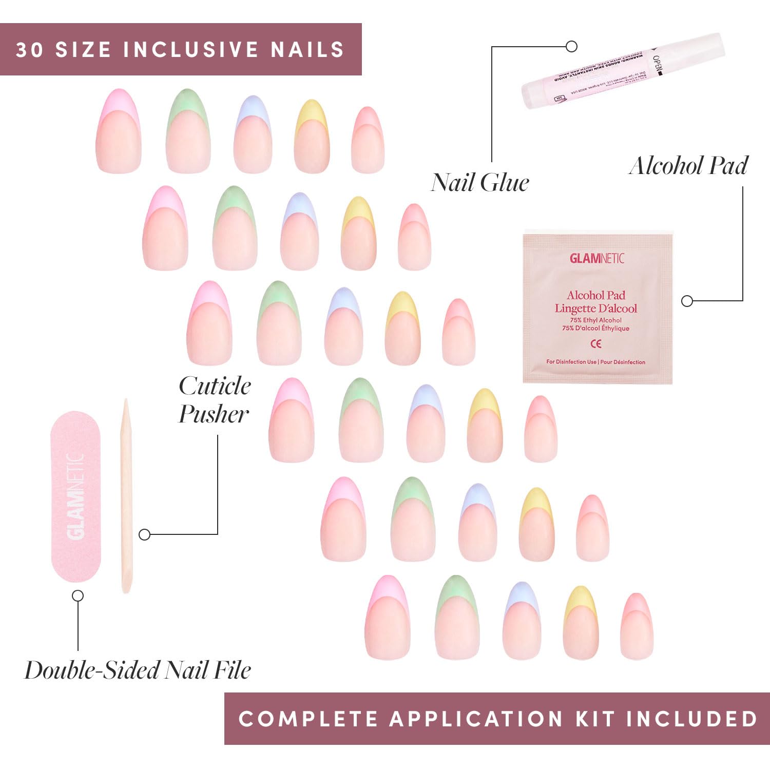 Glamnetic Confetti 12-size set ensures a snug fit across 24 nails for comfort.