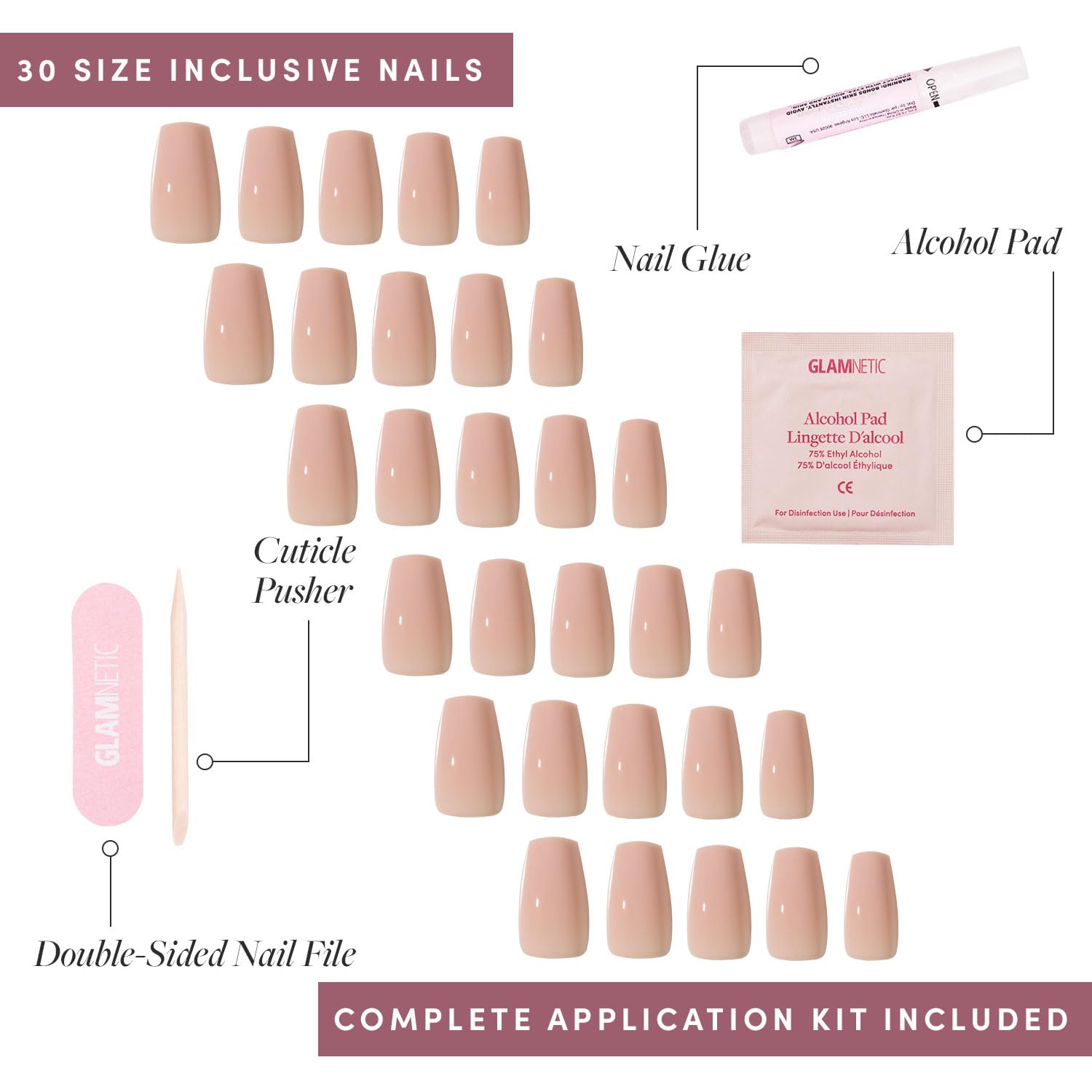 Glamnetic Exposed nail kit contents including glue and file for easy at-home manicure.
