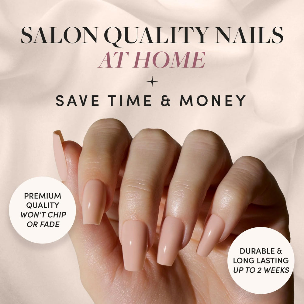 Glamnetic Exposed nude-opaque nails closeup with high-shine finish for polished daily looks.