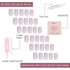 Glamnetic Lilac Gray nails in storage box for organized manicures