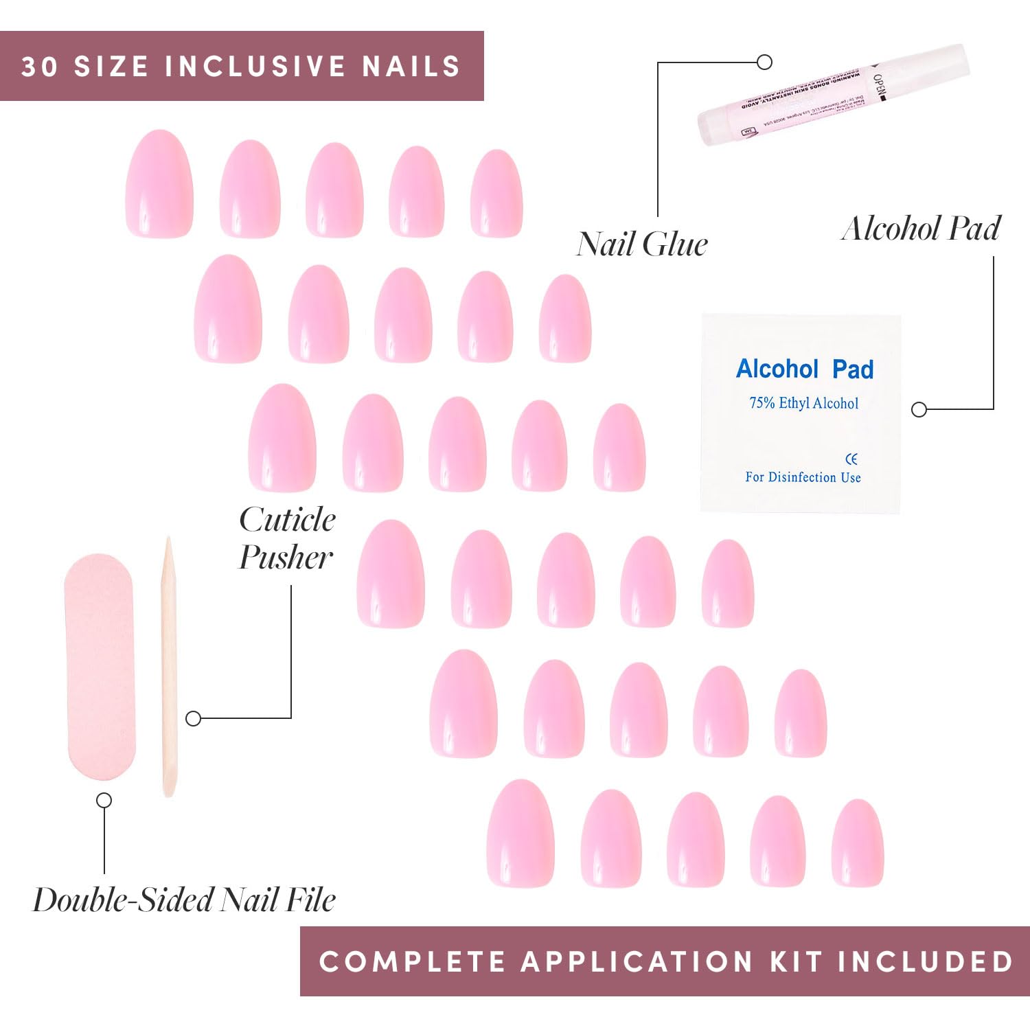 Glamnetic Think Pink nails set with 15 sizes and storage box.