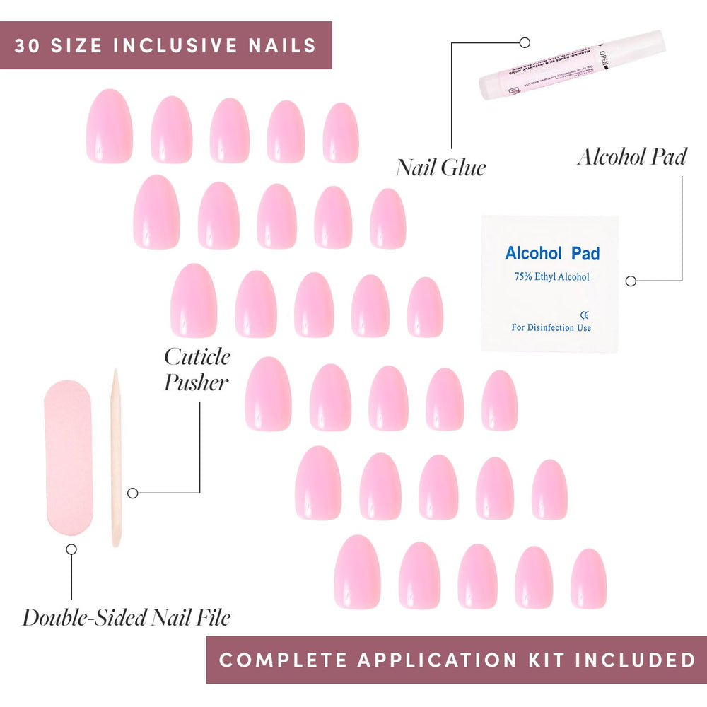 Glamnetic Think Pink nails set with 15 sizes and storage box.