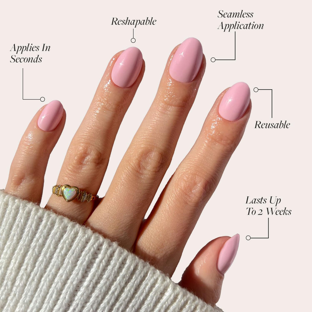 Glamnetic Think Pink nails pastel gloss in opaque color for salon-like wear.
