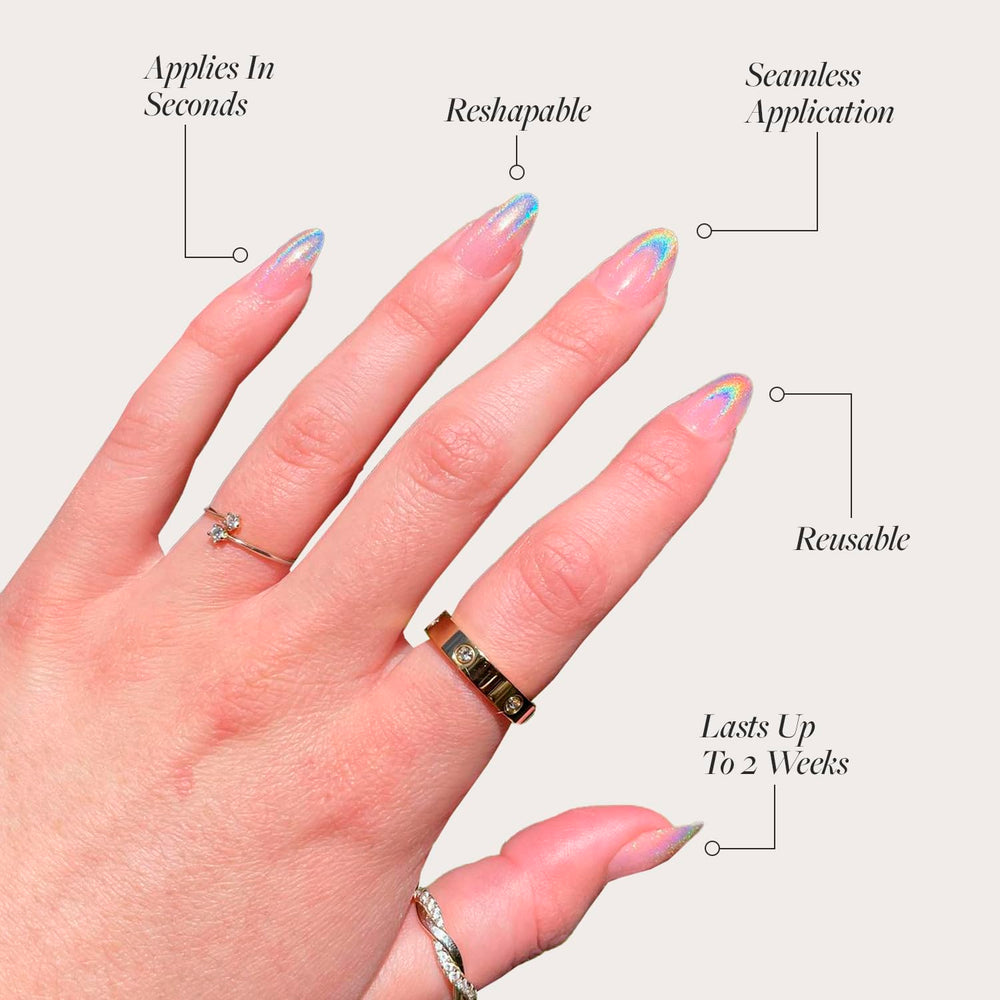 Glamnetic Winter Storm nails with tapered cuticle fit for natural nail appearance on trend.