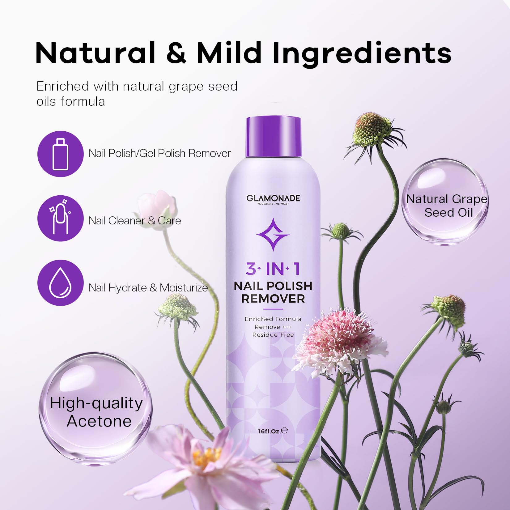 Glamonade remover cap with spill-resistant design for mess-free application.