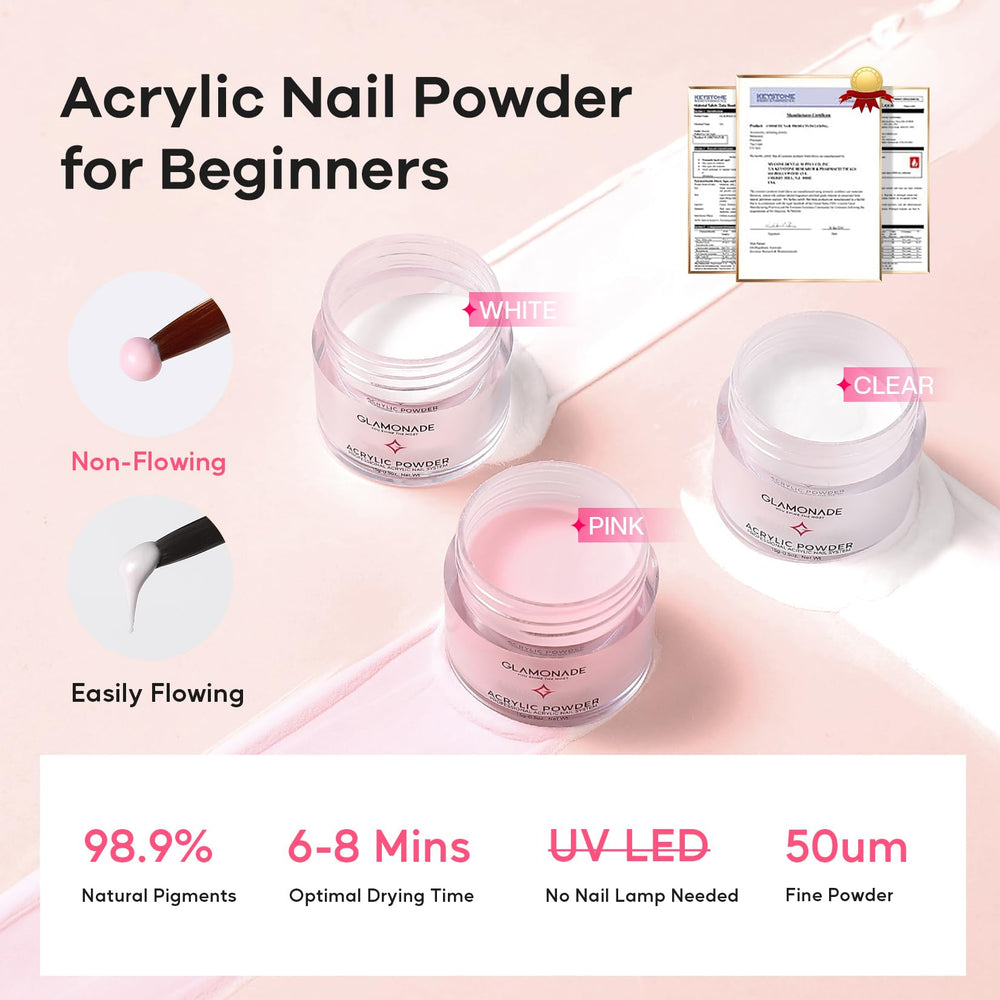 Glamonade new non-flowing acrylic powder: beginner-friendly bead control.