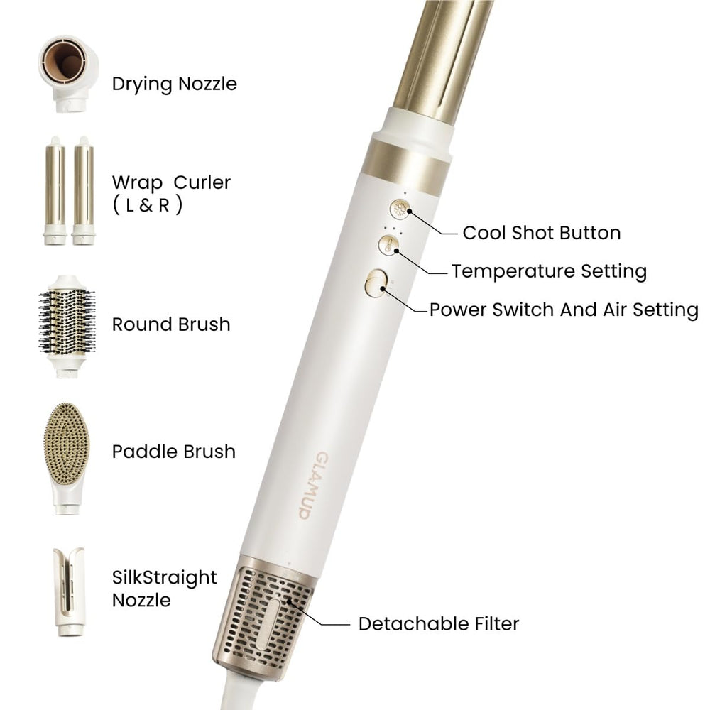 GlamUp GLAMUP 6 in 1 hot air styler in use demonstrates fast drying and versatile styling.