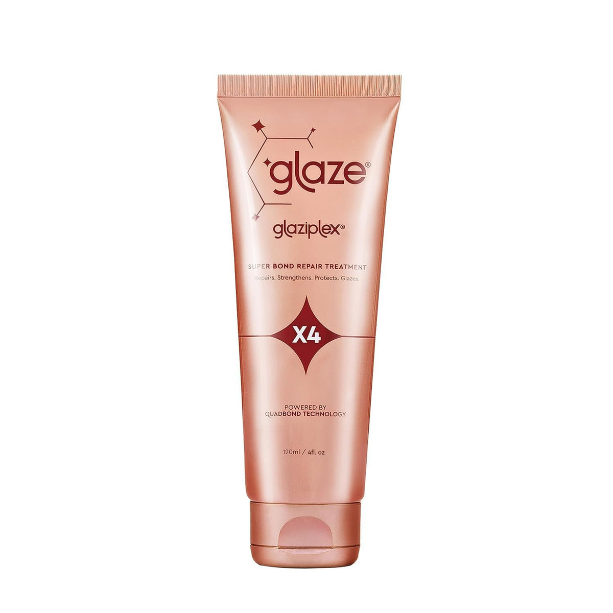 GlaziPlex bottle closeup highlighting bond repair formula for damaged hair.