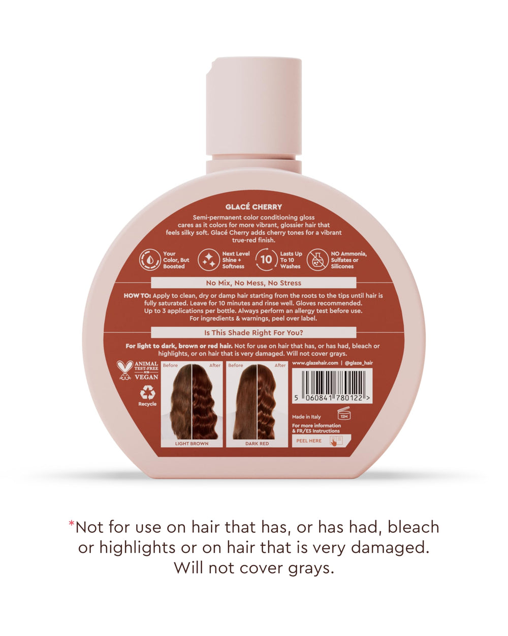 Glaze Supergloss natural virgin hair scenario showing non-bleached friendly formula.