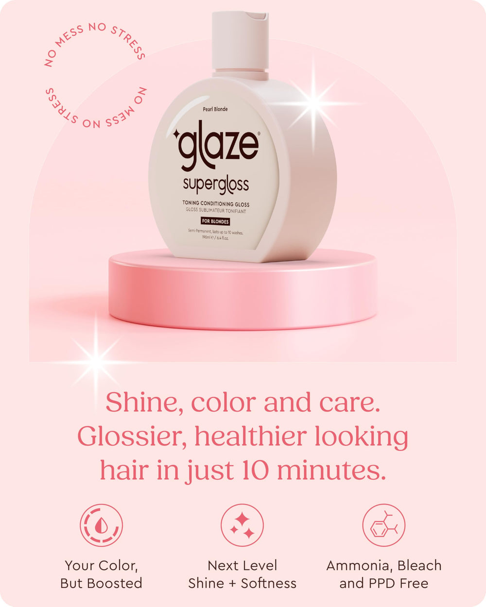 Glaze Supergloss purple-pearl-blonde shade swatch conveys cool-toned refresh.