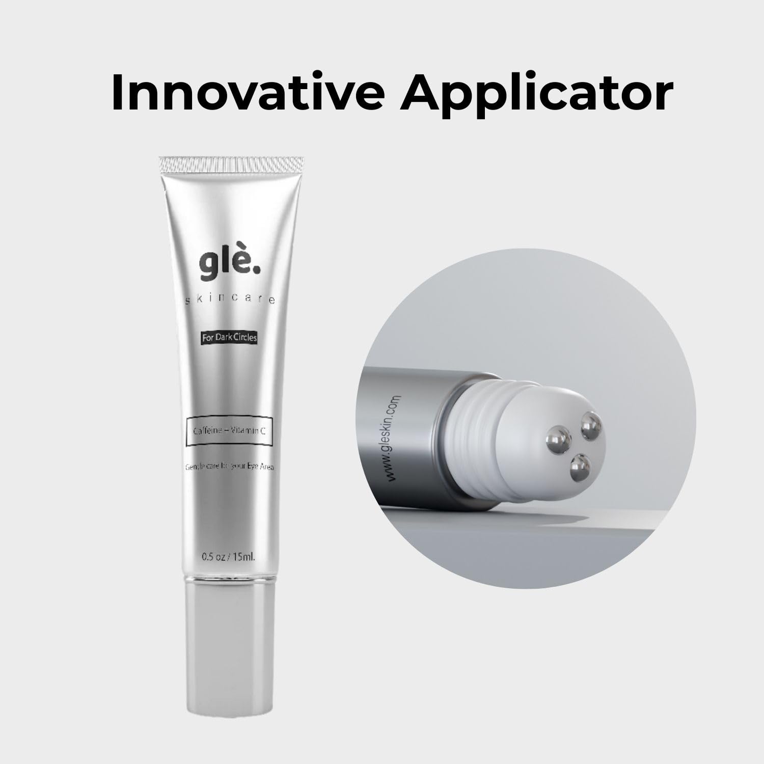 Gle Skincare Vitamin C Eye Serum dropper closeup highlighting precise, gentle application.