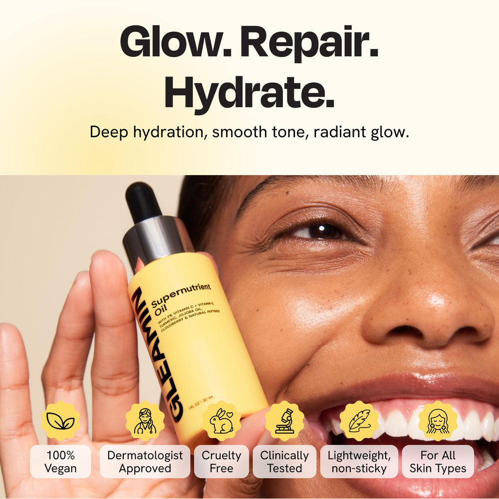 Gleamin Brightening Face Oil daily routine shot promotes consistent glow