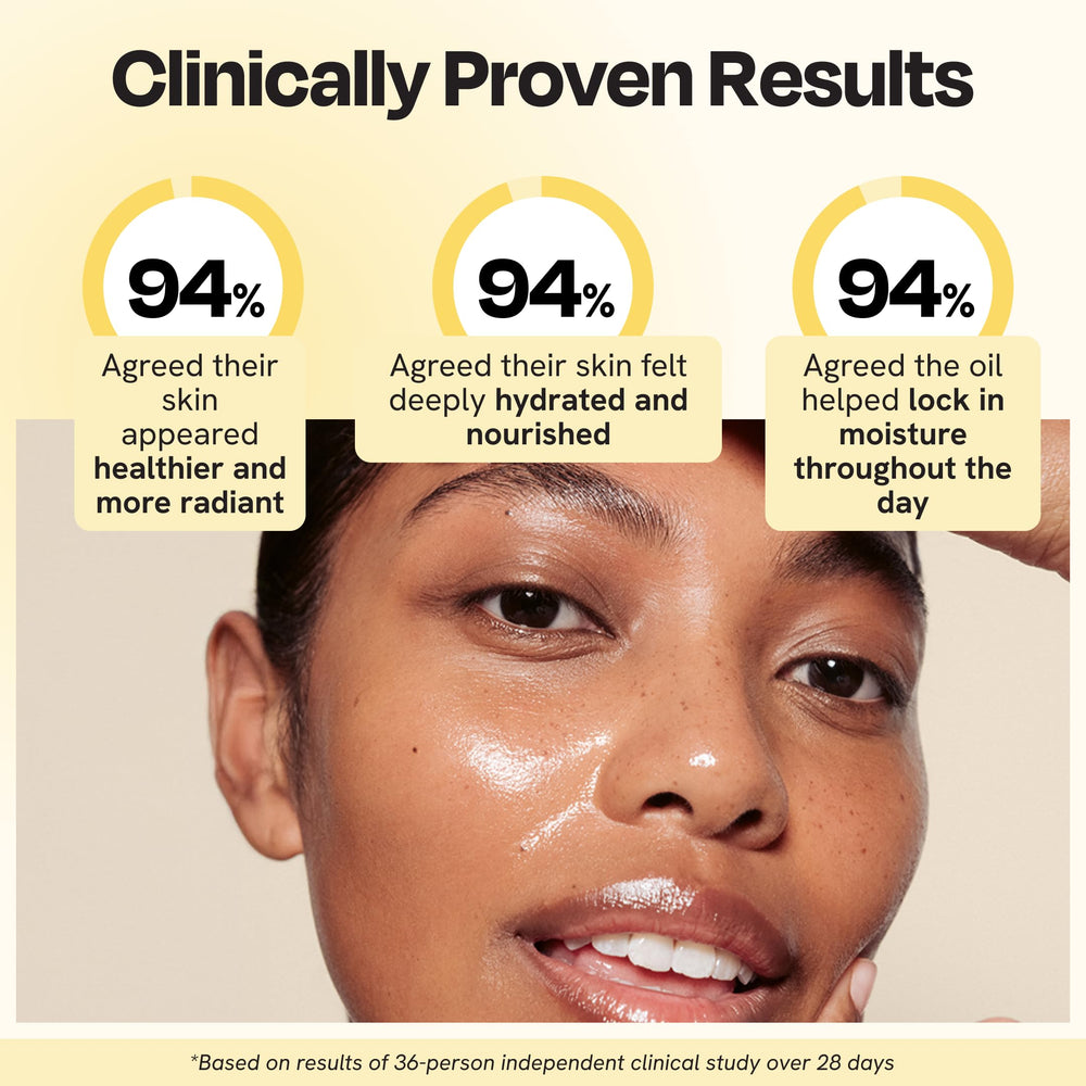 Gleamin Brightening Face Oil texture swatch displays silky non-greasy finish