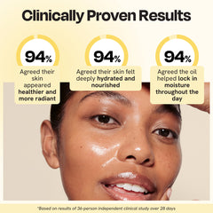 Gleamin Brightening Face Oil texture swatch displays silky non-greasy finish