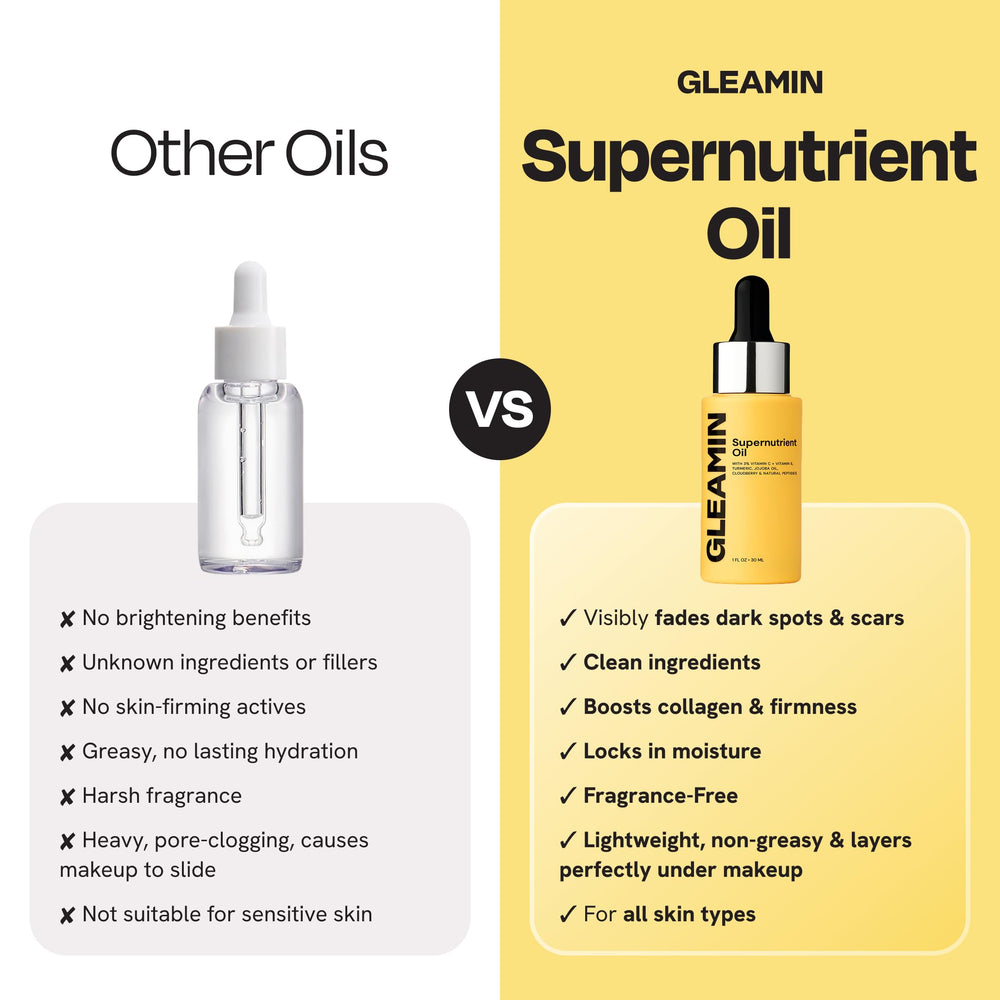 Gleamin Brightening Face Oil under makeup demonstrates seamless base hydration