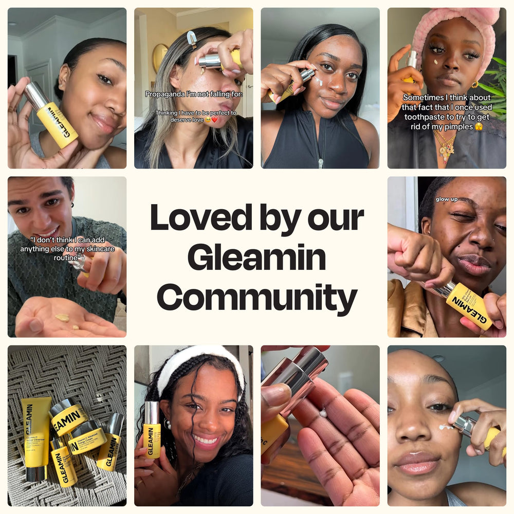Gleamin serum on skin absorbed quickly for a smooth, hydrated feel