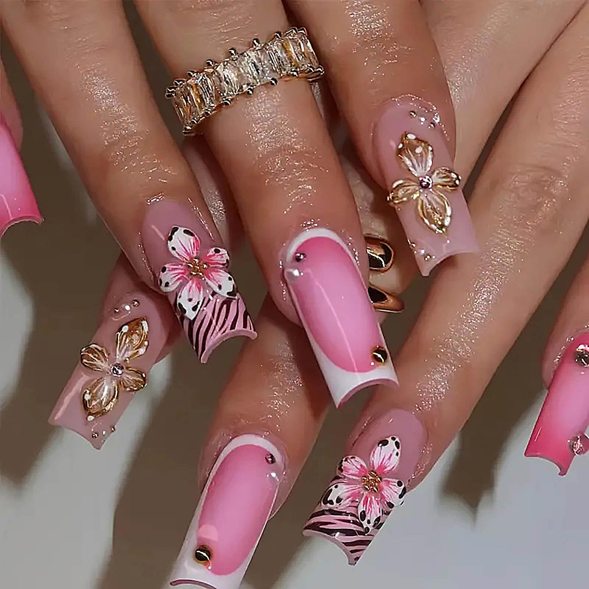 Gleamrain Long Square Nails 24pc set ready for salon-worthy wear.