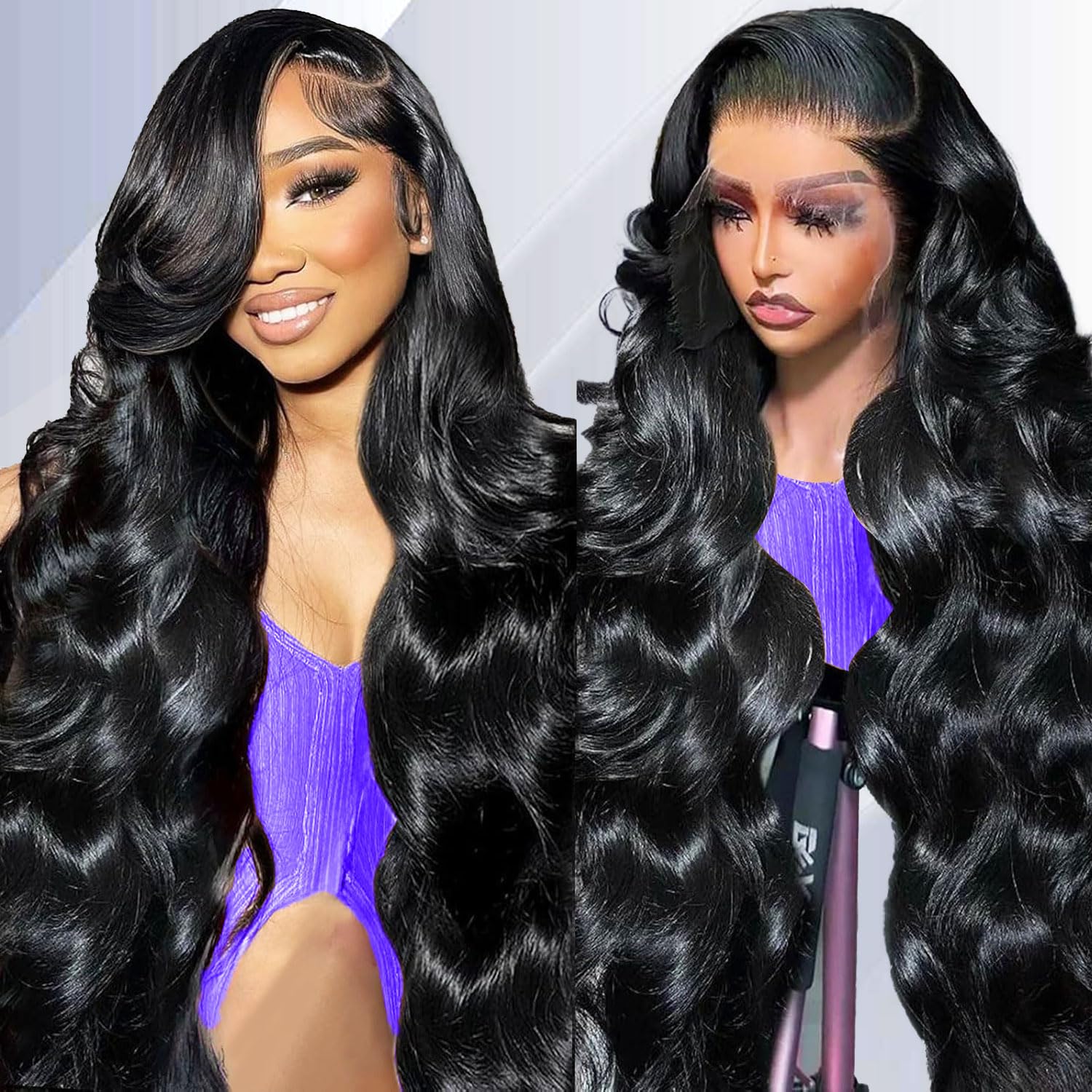 Gleeper 32inch body wave lace front wig closeup shows natural baby hair texture.