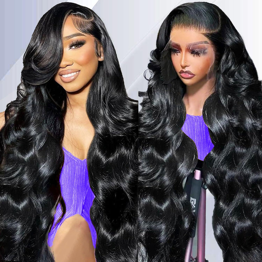Gleeper 32inch body wave lace front wig closeup shows natural baby hair texture.