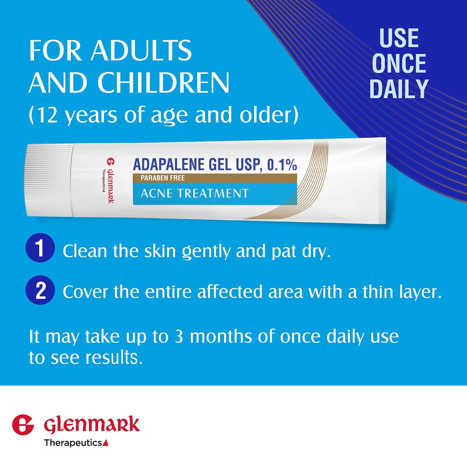 Glenmark Therapeutics Adapalene Gel daily-use packaging emphasizes simple routine