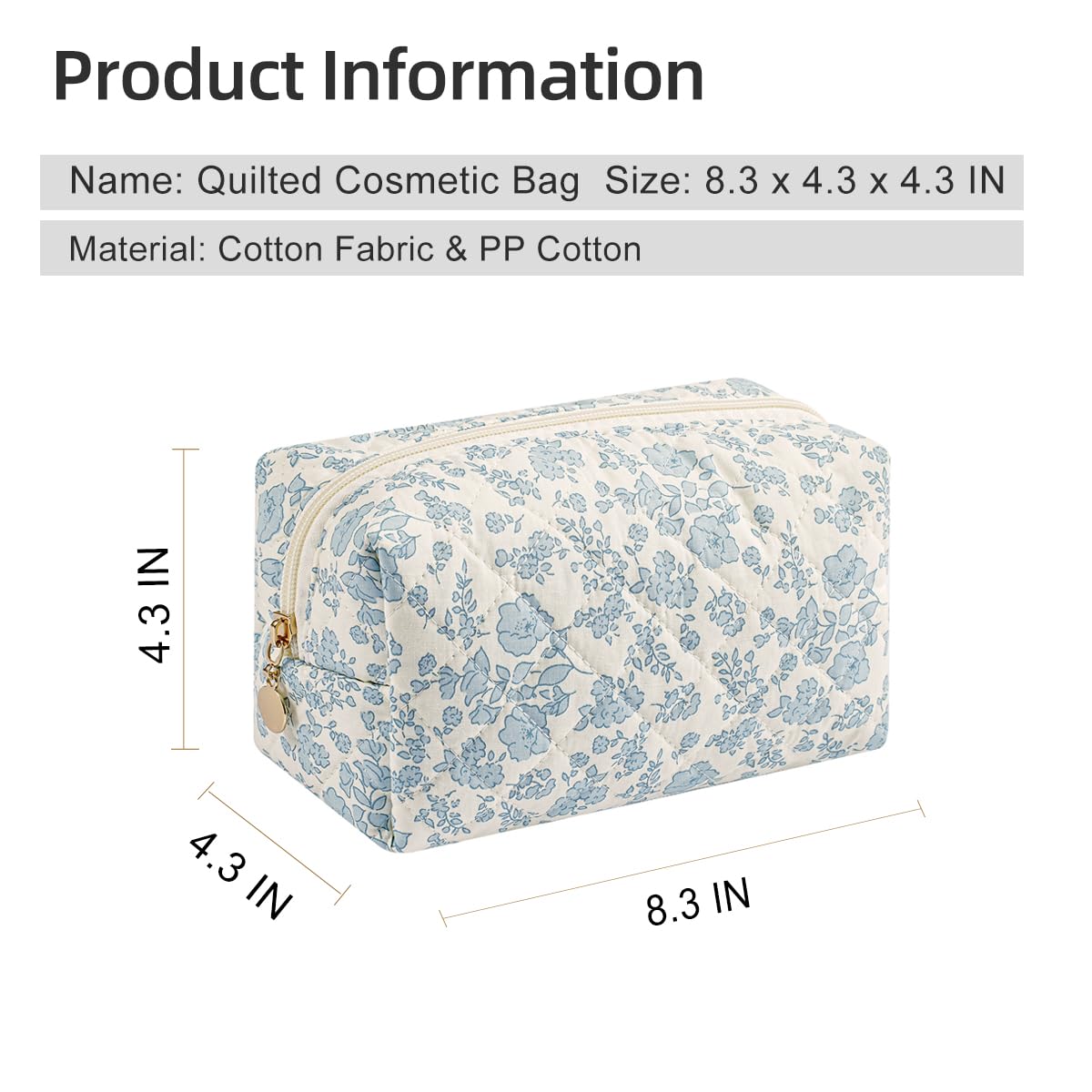 Gleyemor gift-ready makeup bag, blue floral design, ideal for bridesmaids and everyday routines.